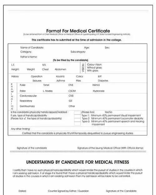 Medical Certificate Form Format for Students